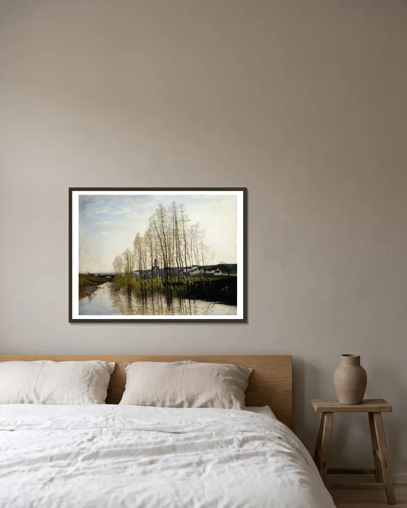 Flusslandschaft, Champagne von Carl Fredrik Hill gerahmt an einer Wand
