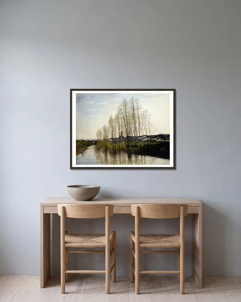 Flusslandschaft, Champagne von Carl Fredrik Hill gerahmt an einer Wand