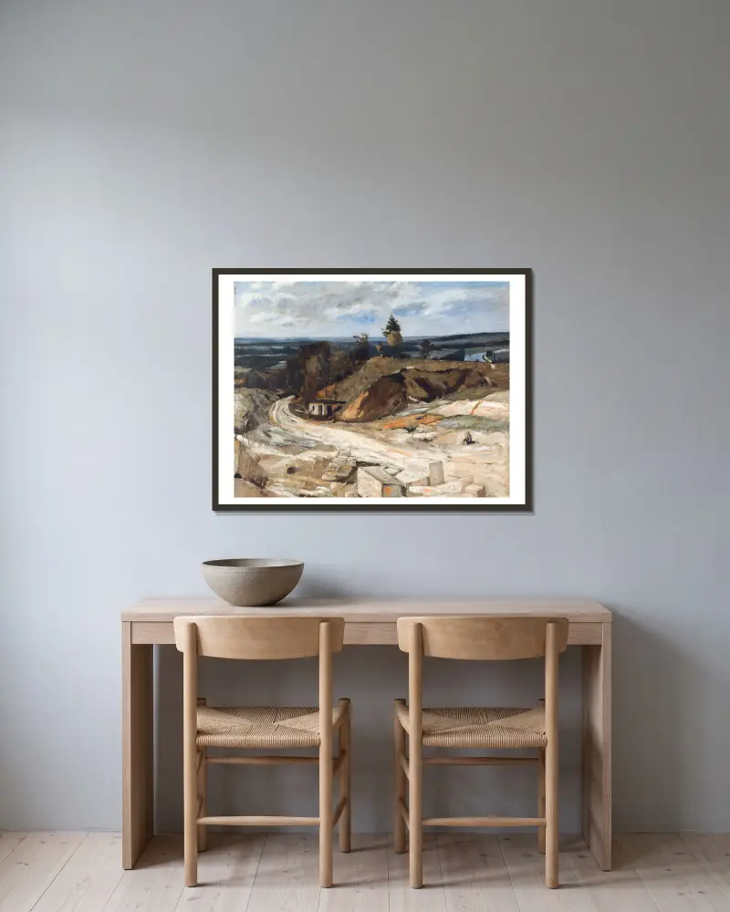 Stenbrott vid floden Oise II av Carl Fredrik Hill inramad på en vägg