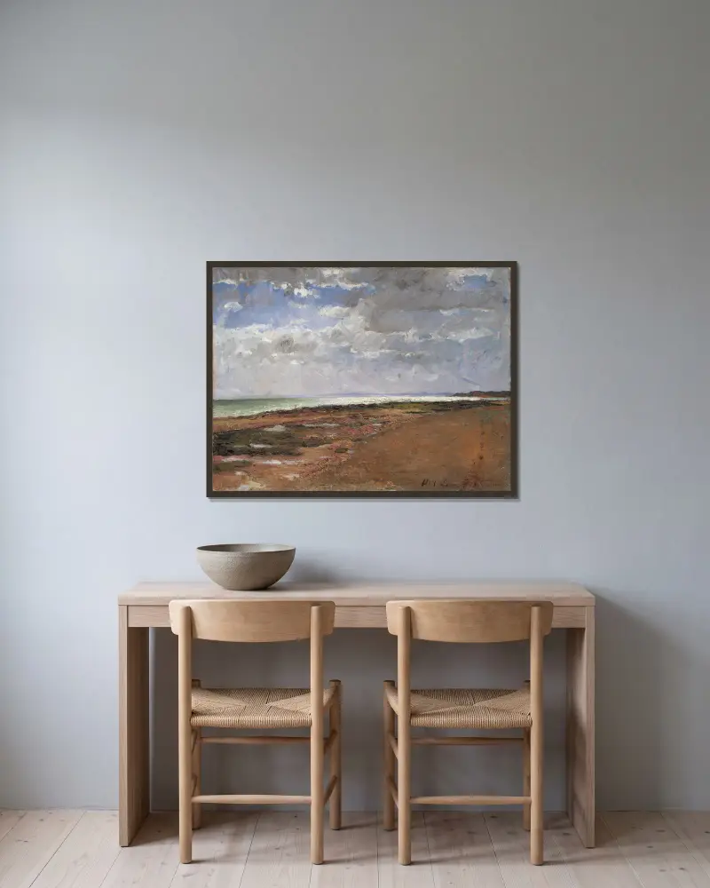 Der Strand von Luc von Carl Fredrik Hill gerahmt an einer Wand