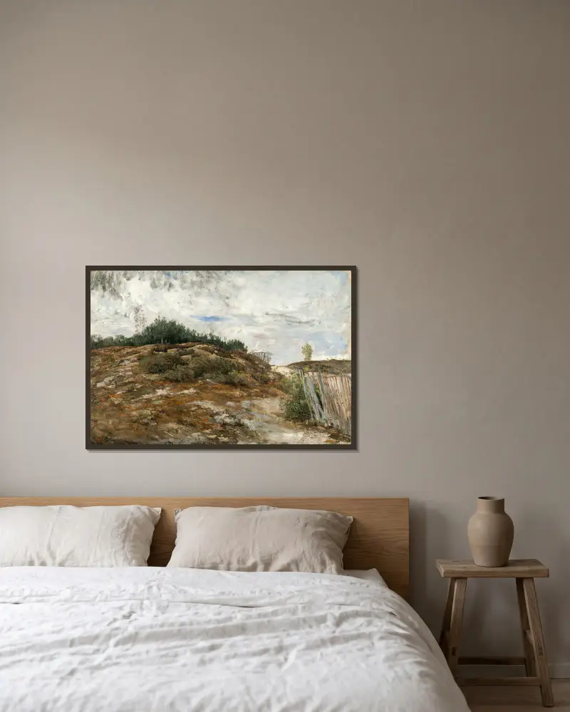 Skogsbevuxen ås, Fontainebleau av Carl Fredrik Hill inramad på en vägg