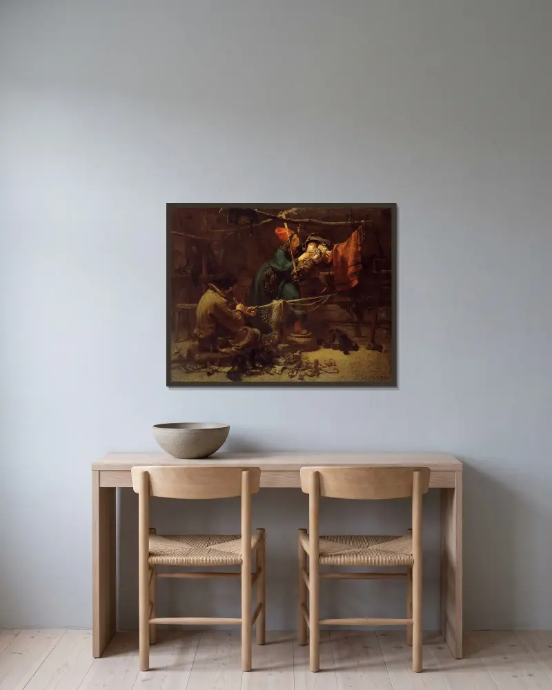 Inside a fisher cottage in Lapland av Johan Fredrik Höckert inramad på en vägg