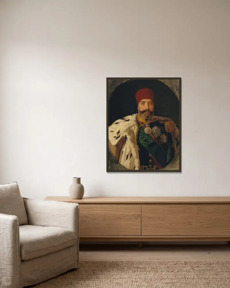 The Bey of Tunis, Sid Muhammed Es Sadok av Johan Fredrik Höckert inramad på en vägg