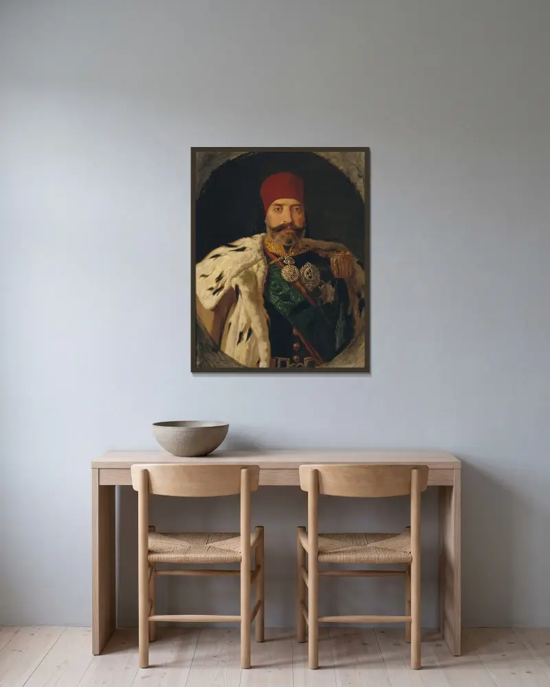 The Bey of Tunis, Sid Muhammed Es Sadok av Johan Fredrik Höckert inramad på en vägg