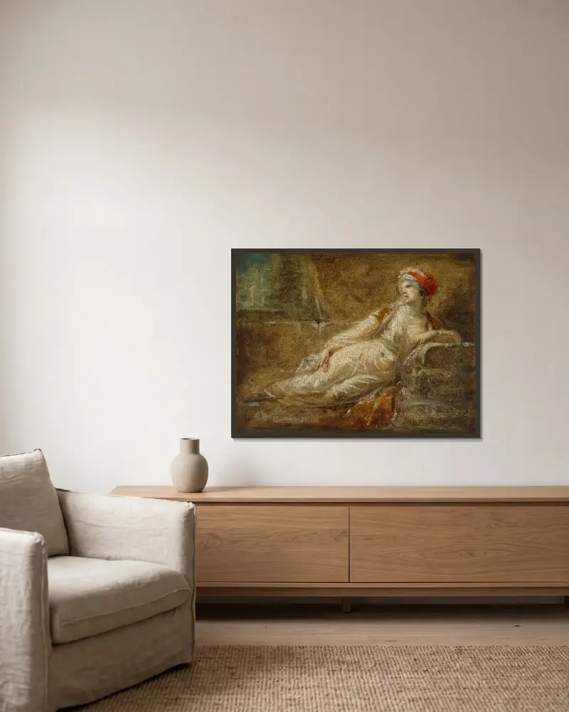 Reclining Woman av Heinrich Friedrich Füger inramad på en vägg