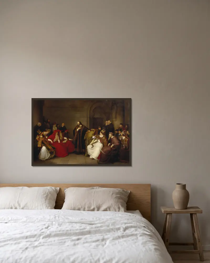 Jan Hus in Konstanz von Karl Friedrich Lessing gerahmt an einer Wand