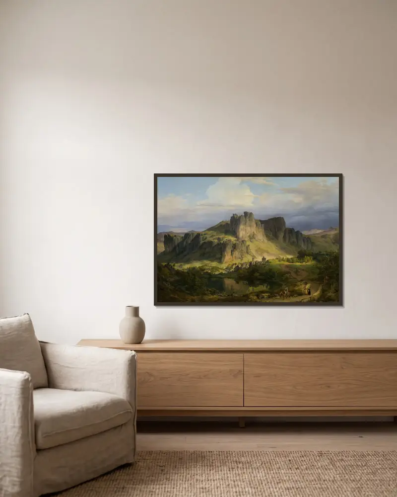 Landschaft aus der Eifel von Karl Friedrich Lessing gerahmt an einer Wand