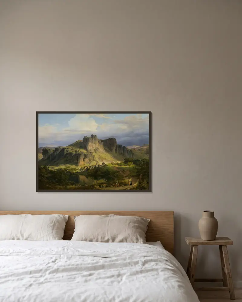 Landschaft aus der Eifel von Karl Friedrich Lessing gerahmt an einer Wand