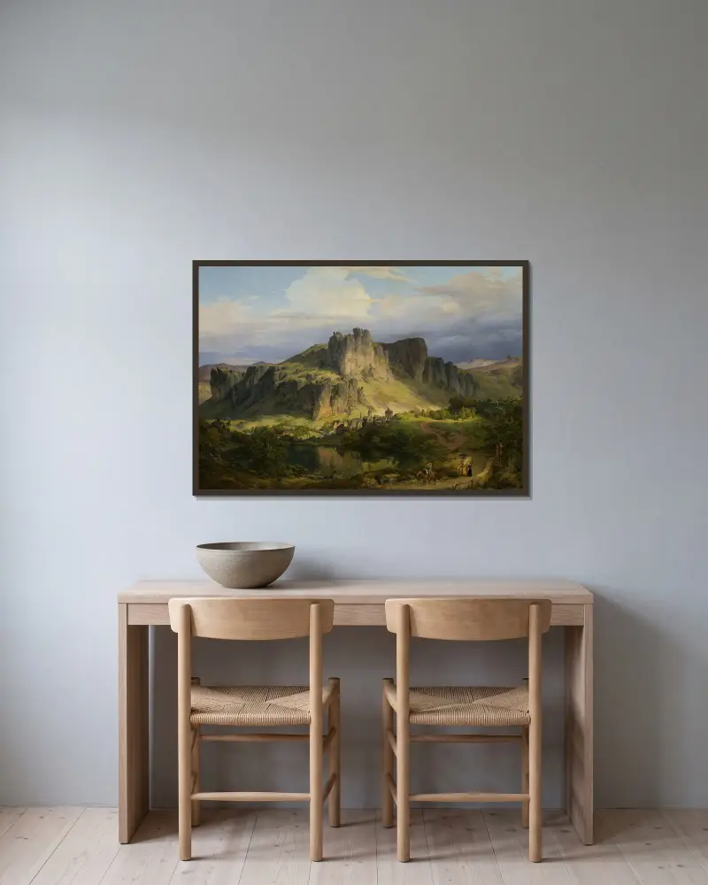 Landschaft aus der Eifel von Karl Friedrich Lessing gerahmt an einer Wand