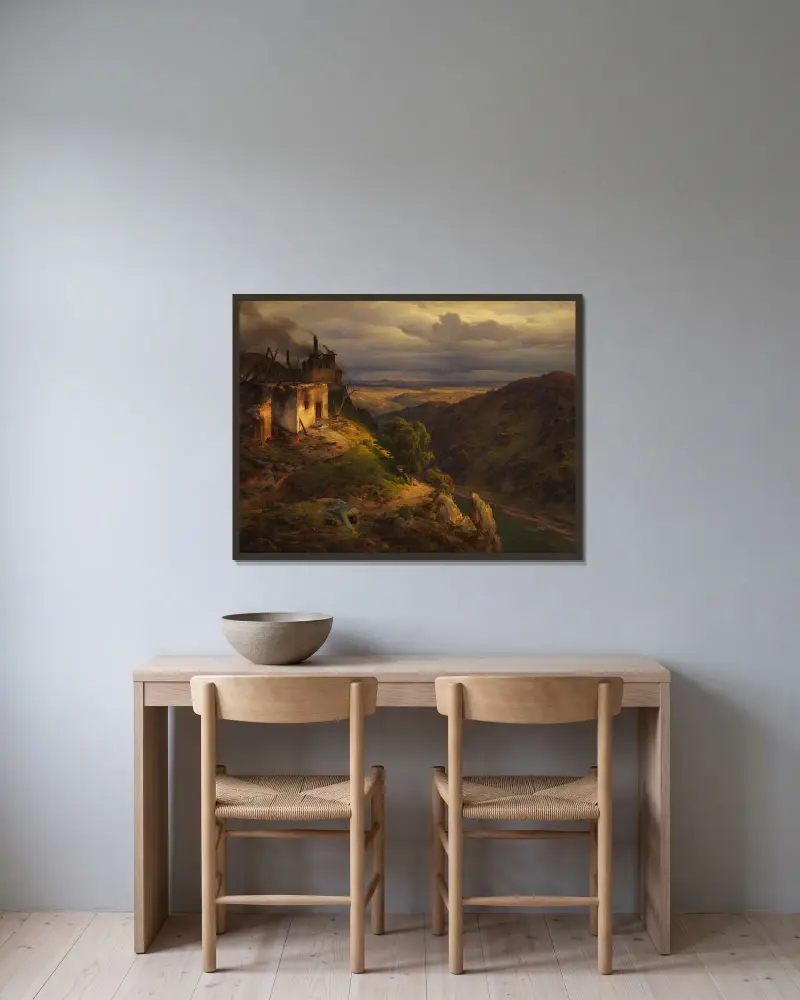 Landschaft von Karl Friedrich Lessing gerahmt an einer Wand