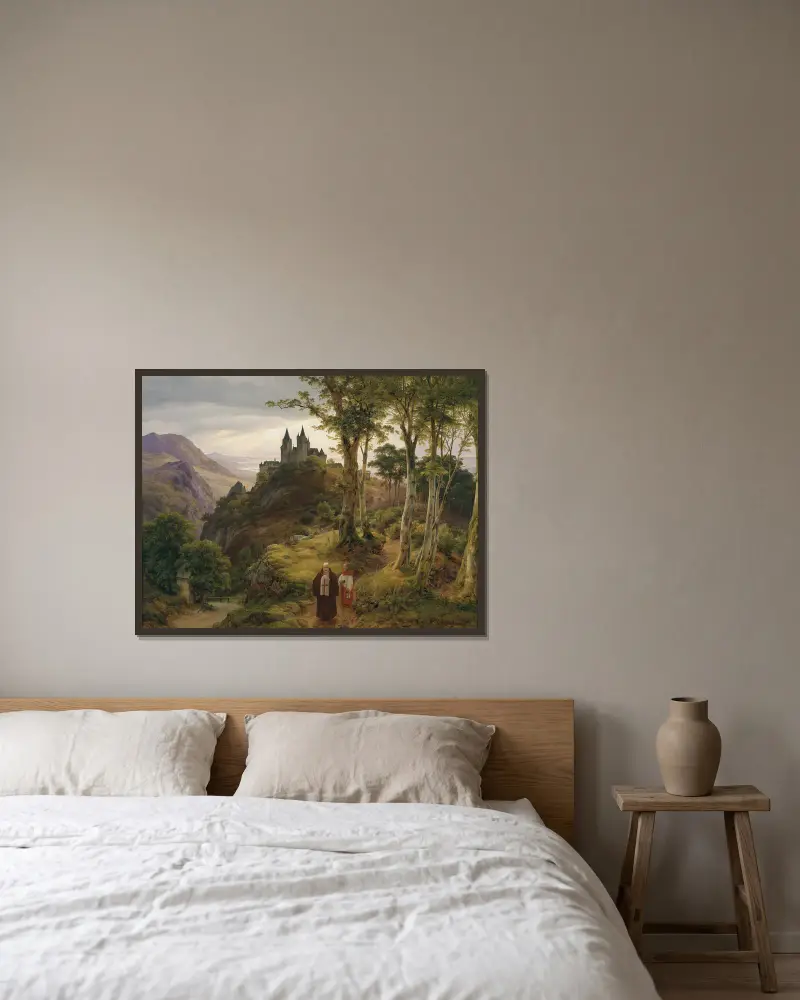 Romantische Landschaft mit Klosteranlage av Karl Friedrich Lessing inramad på en vägg