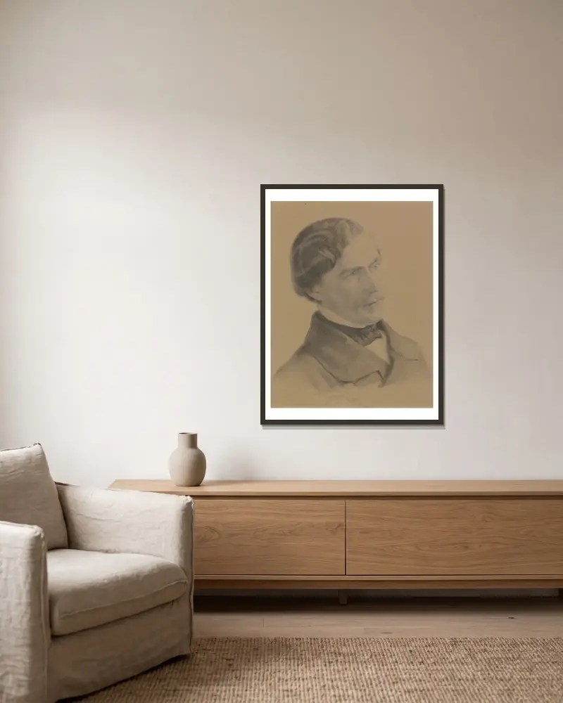 Selbstbildnis des Künstlers av Karl Friedrich Lessing inramad på en vägg