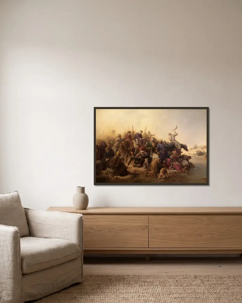 The crusaders in the desert av Karl Friedrich Lessing inramad på en vägg