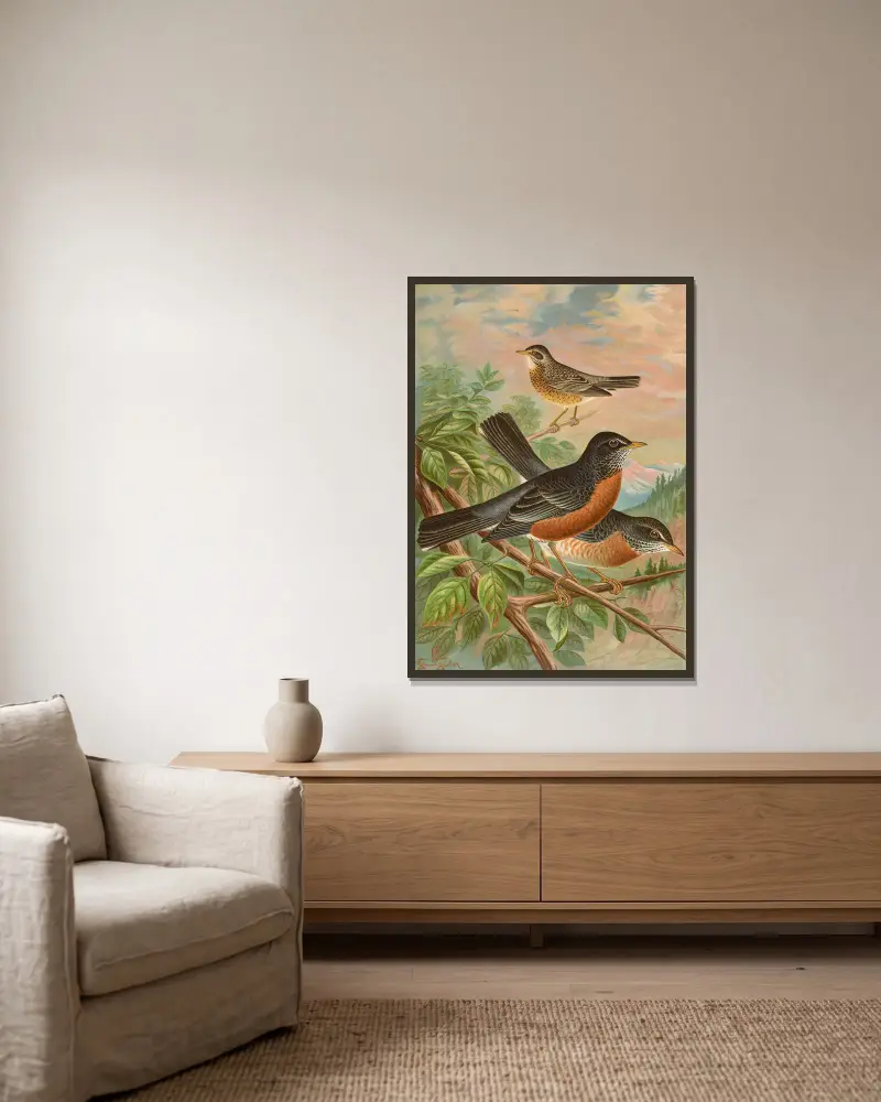 Turdus migratorius, Johann Friedrich Naumann v rámu na stěně