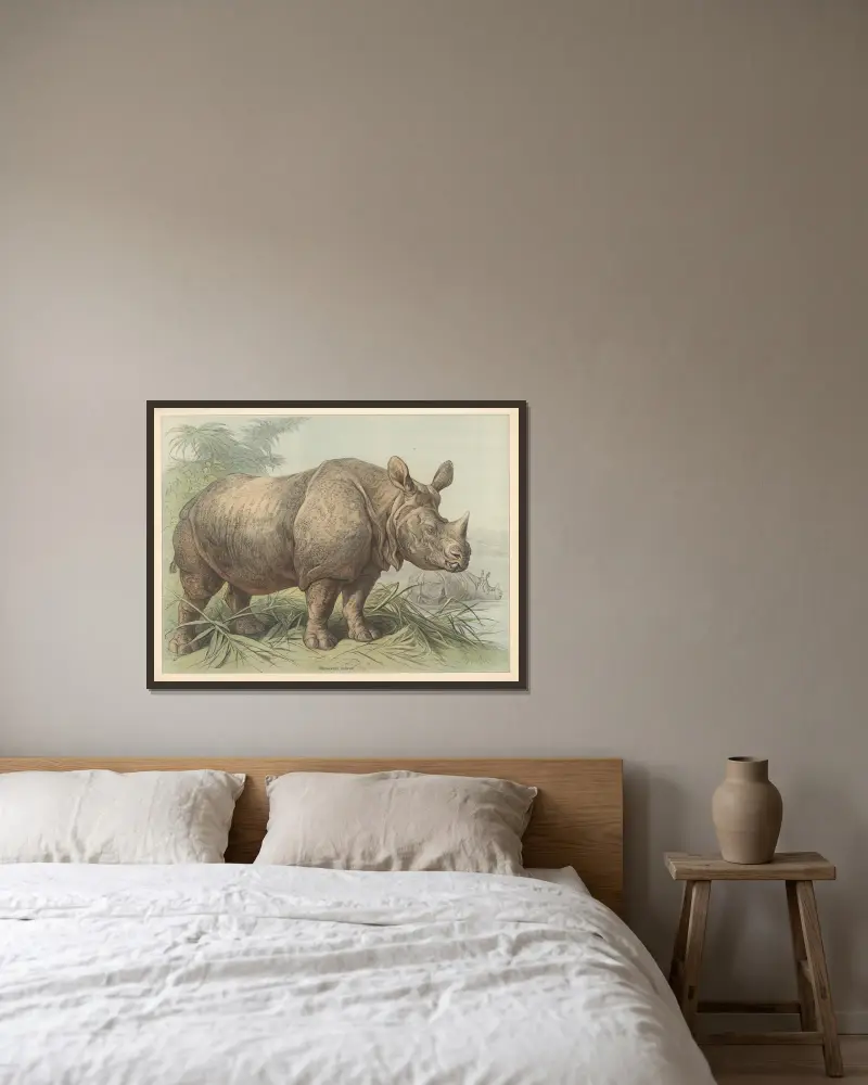 Rhinoceros indicus von Friedrich Specht gerahmt an einer Wand