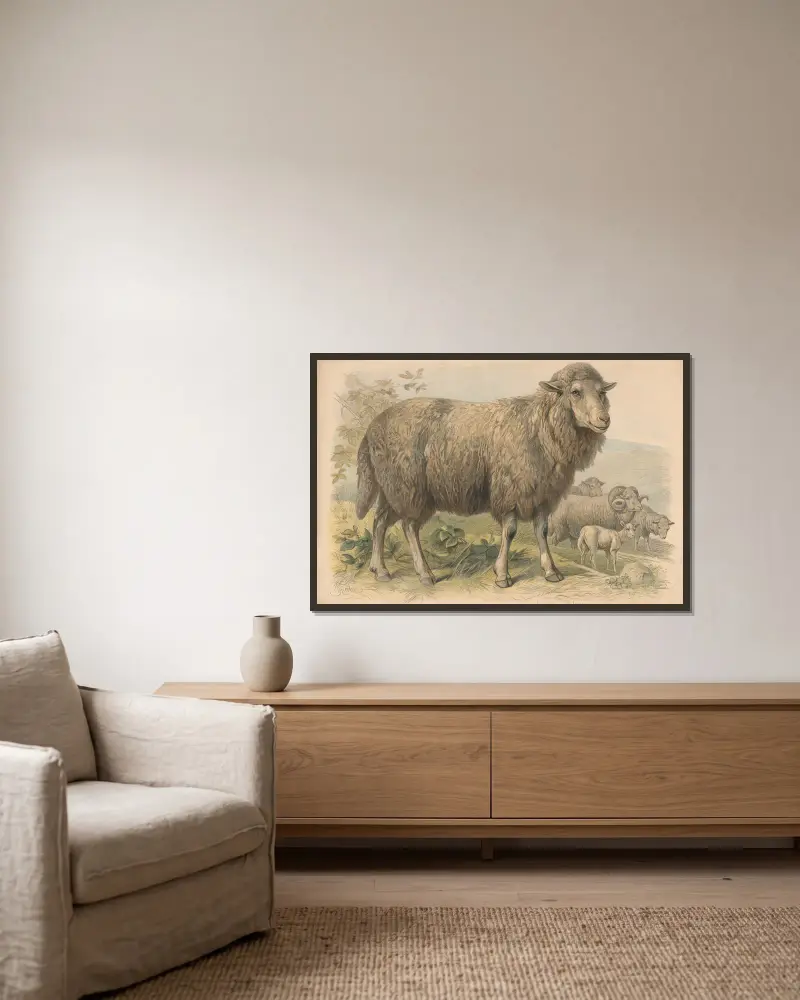 Schafe von Friedrich Specht gerahmt an einer Wand