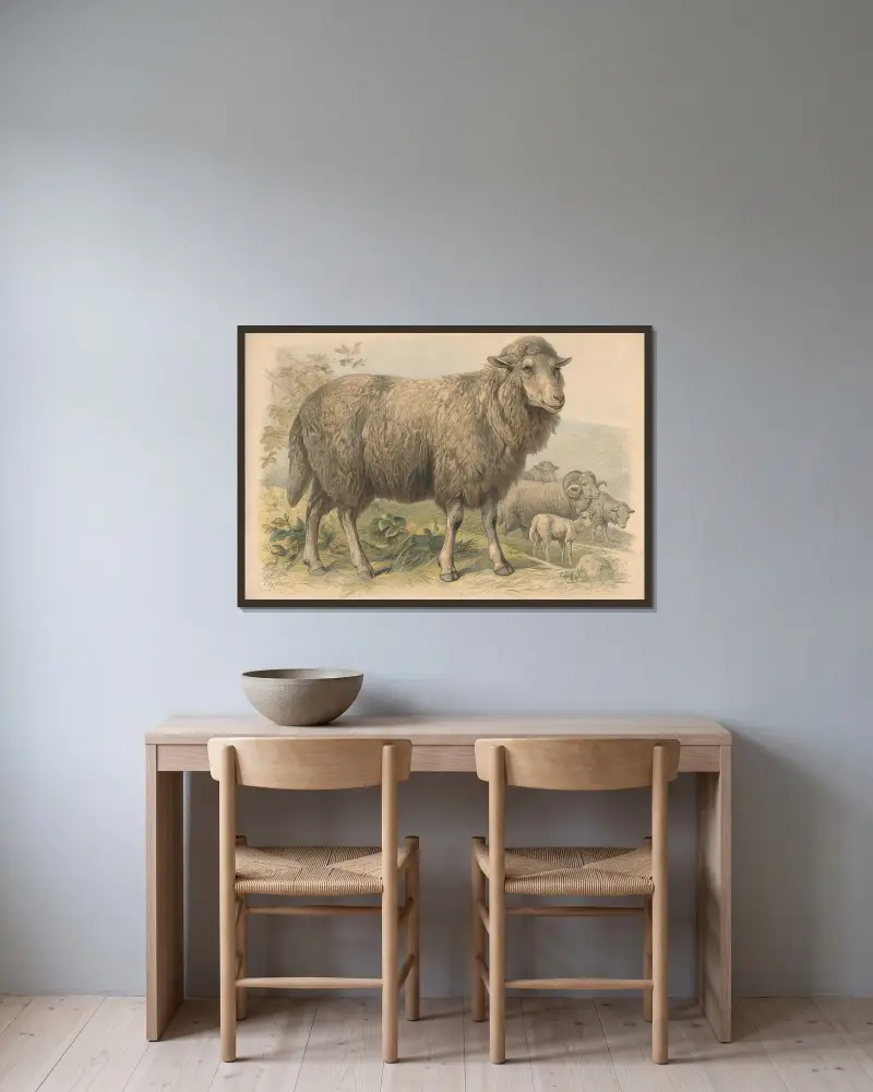 Schafe von Friedrich Specht gerahmt an einer Wand
