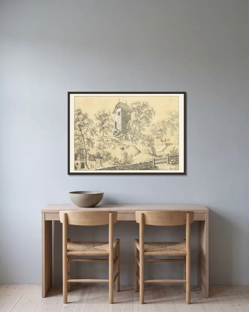 Aha. Od. Untere Burg von Sarnen von Johann Friedrich Wagner gerahmt an einer Wand