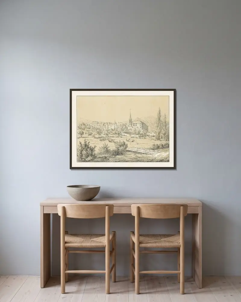 Delémont av Johann Friedrich Wagner inramad på en vägg