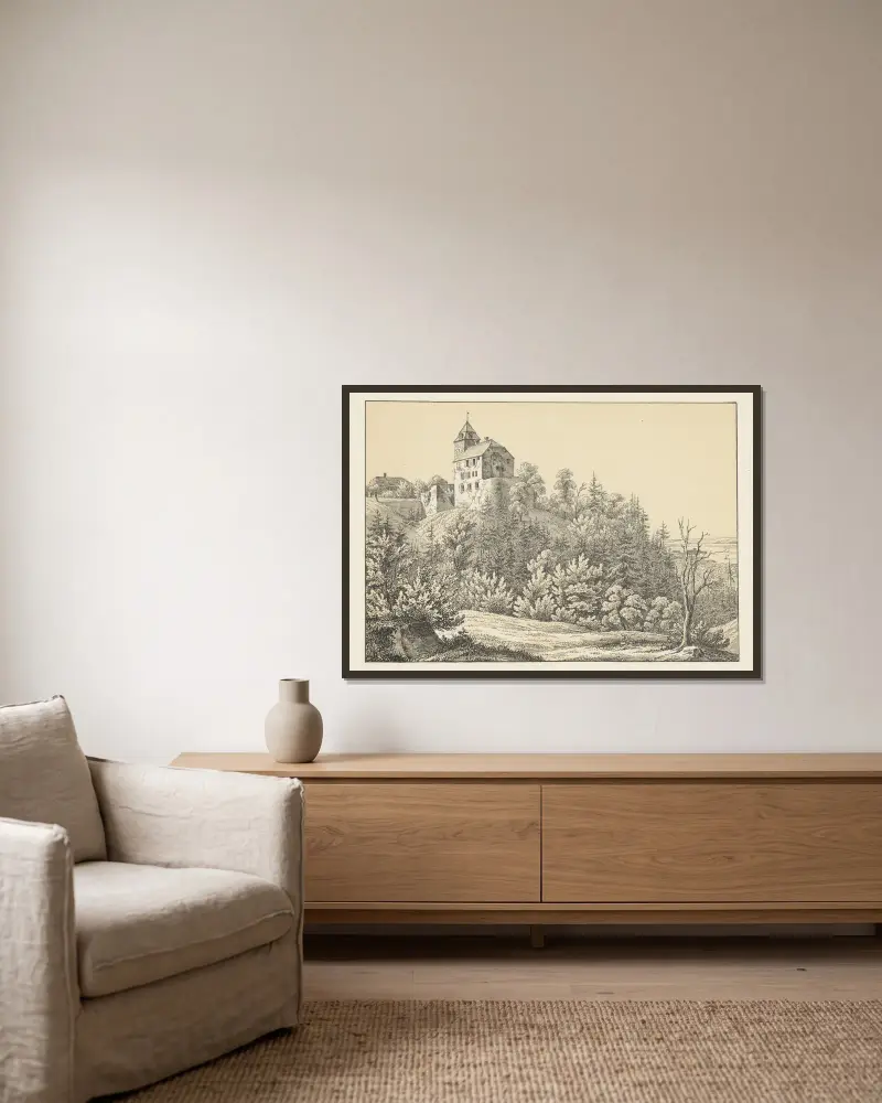 Schloss Moetteli von Johann Friedrich Wagner gerahmt an einer Wand