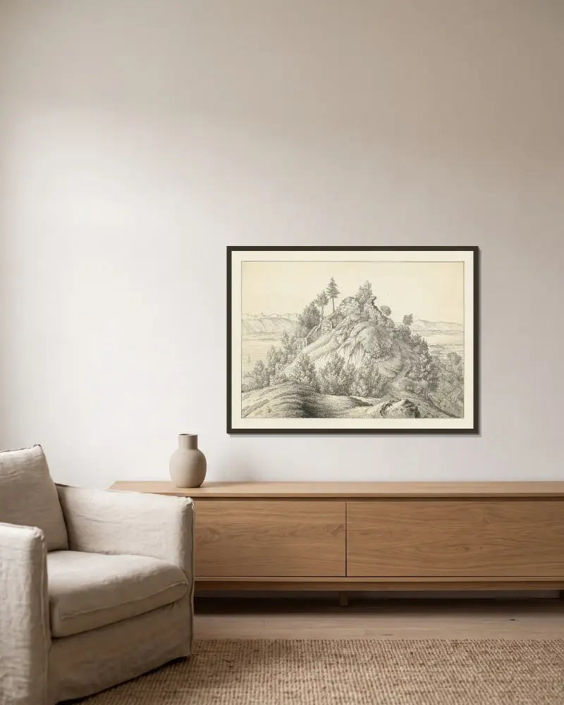 Mont av Johann Friedrich Wagner inramad på en vägg