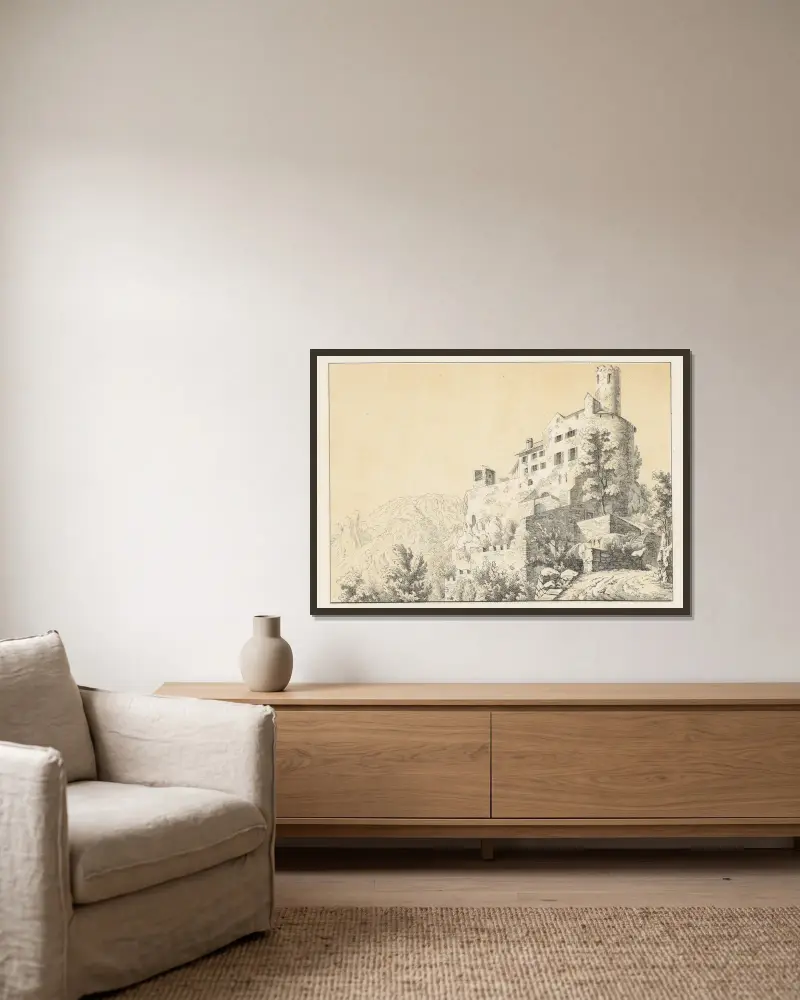 Neu Bechburg von Johann Friedrich Wagner gerahmt an einer Wand