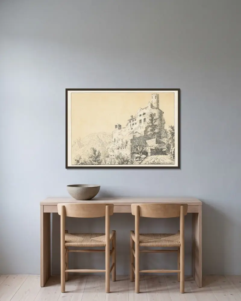 Neu Bechburg von Johann Friedrich Wagner gerahmt an einer Wand