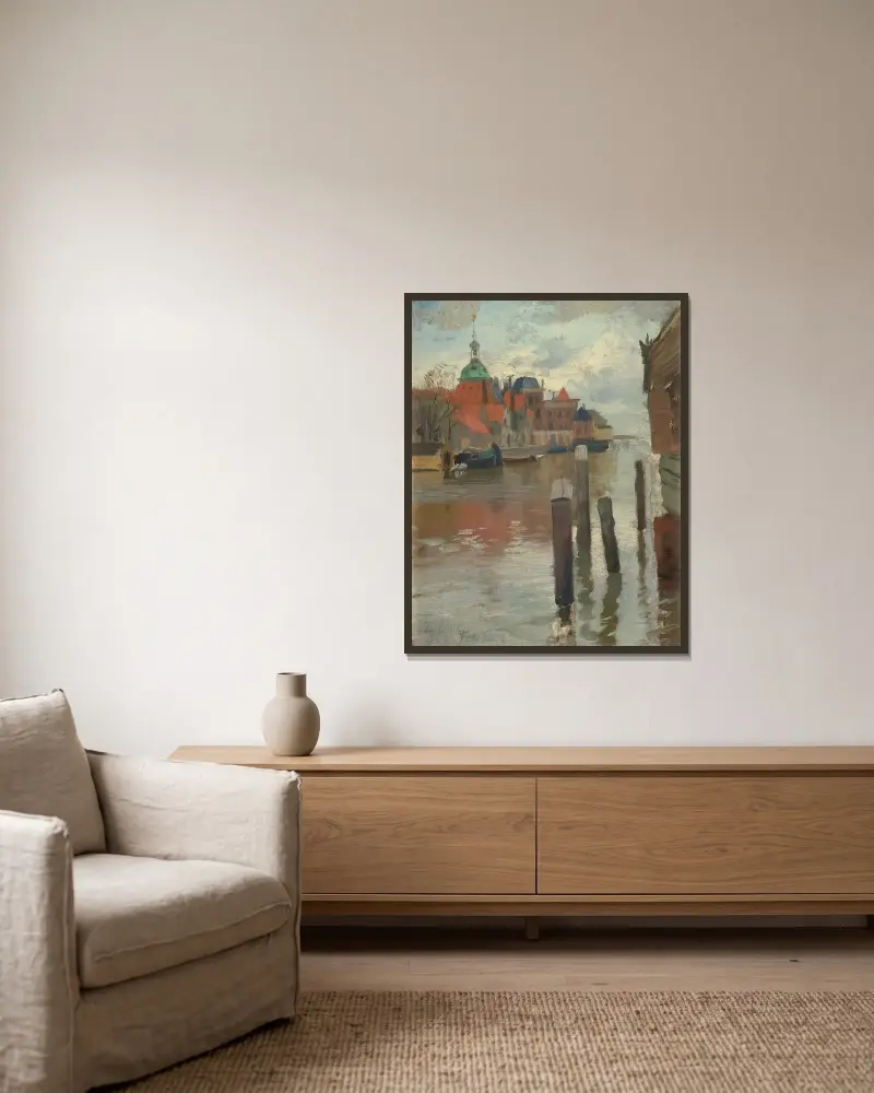 Dortrecht av Frits Thaulow inramad på en vägg
