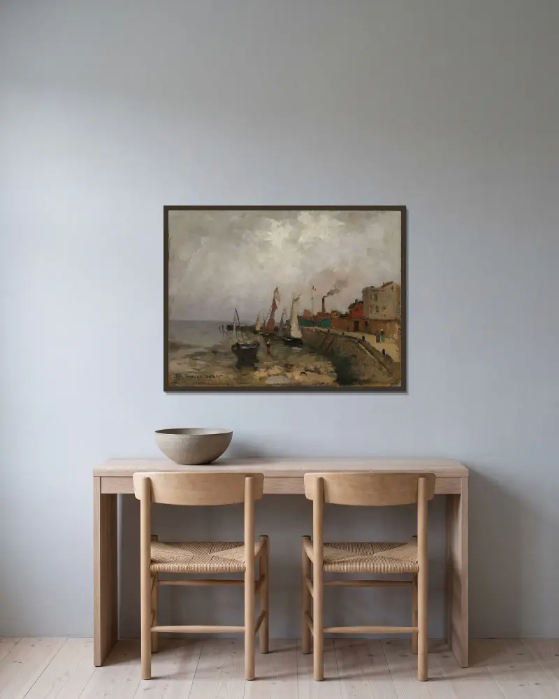 Fransk havn (Le Havre) av Frits Thaulow inramad på en vägg