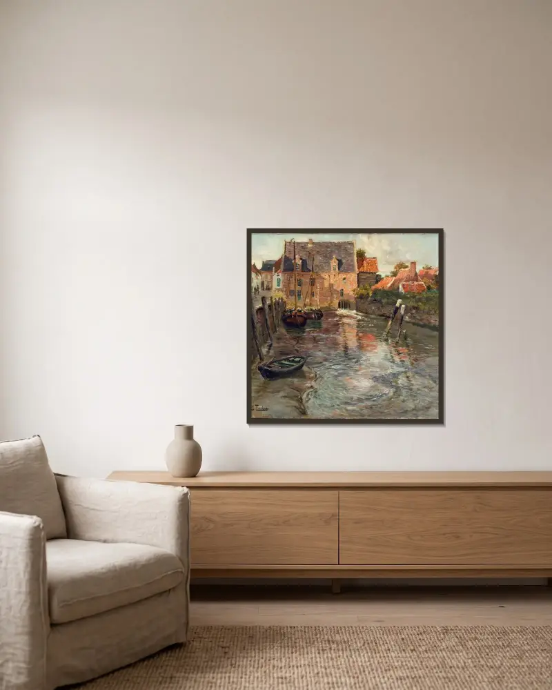 Low Water av Frits Thaulow inramad på en vägg