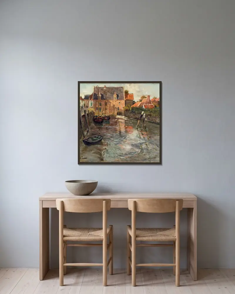 Low Water av Frits Thaulow inramad på en vägg