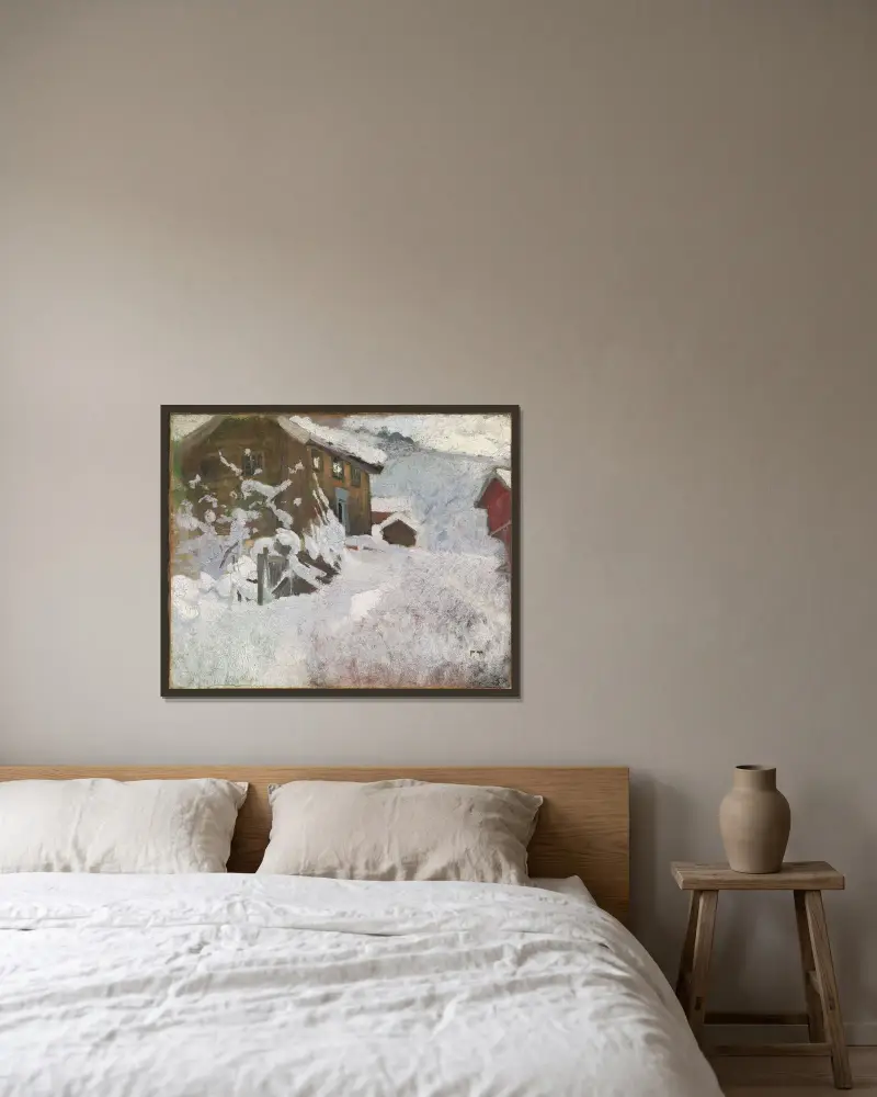 Norwegian Winter av Frits Thaulow inramad på en vägg