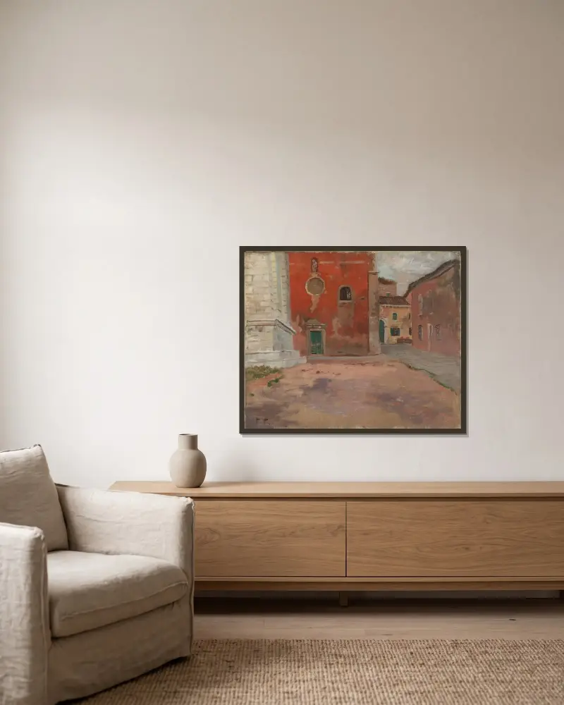 Rote Kirchenmauer in Venedig von Frits Thaulow gerahmt an einer Wand