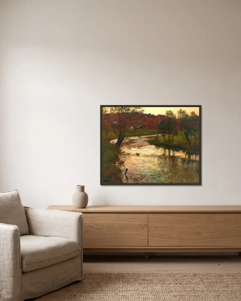 Solnedgång över floden L'Elle nära Quimperlé, Frankrike av Frits Thaulow inramad på en vägg