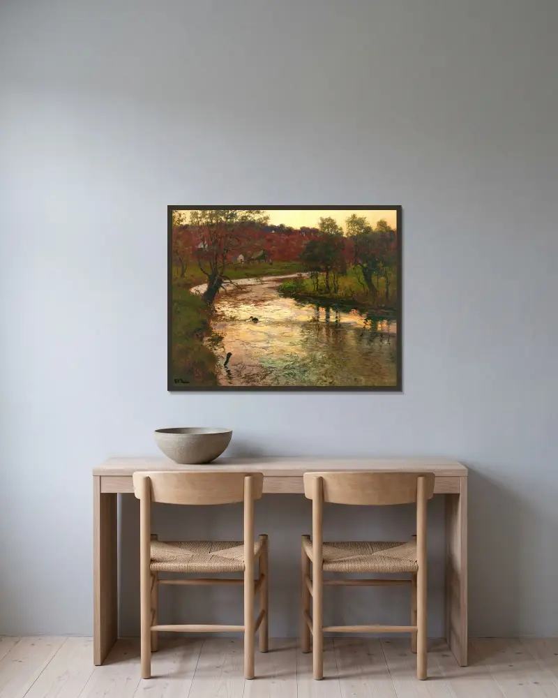 Solnedgång över floden L'Elle nära Quimperlé, Frankrike av Frits Thaulow inramad på en vägg