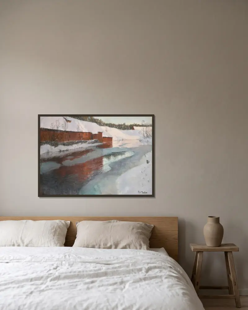 The Lysaker River In Winter av Frits Thaulow inramad på en vägg