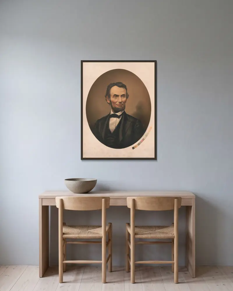 Abraham Lincoln, James Fuller Queen v rámu na stěně