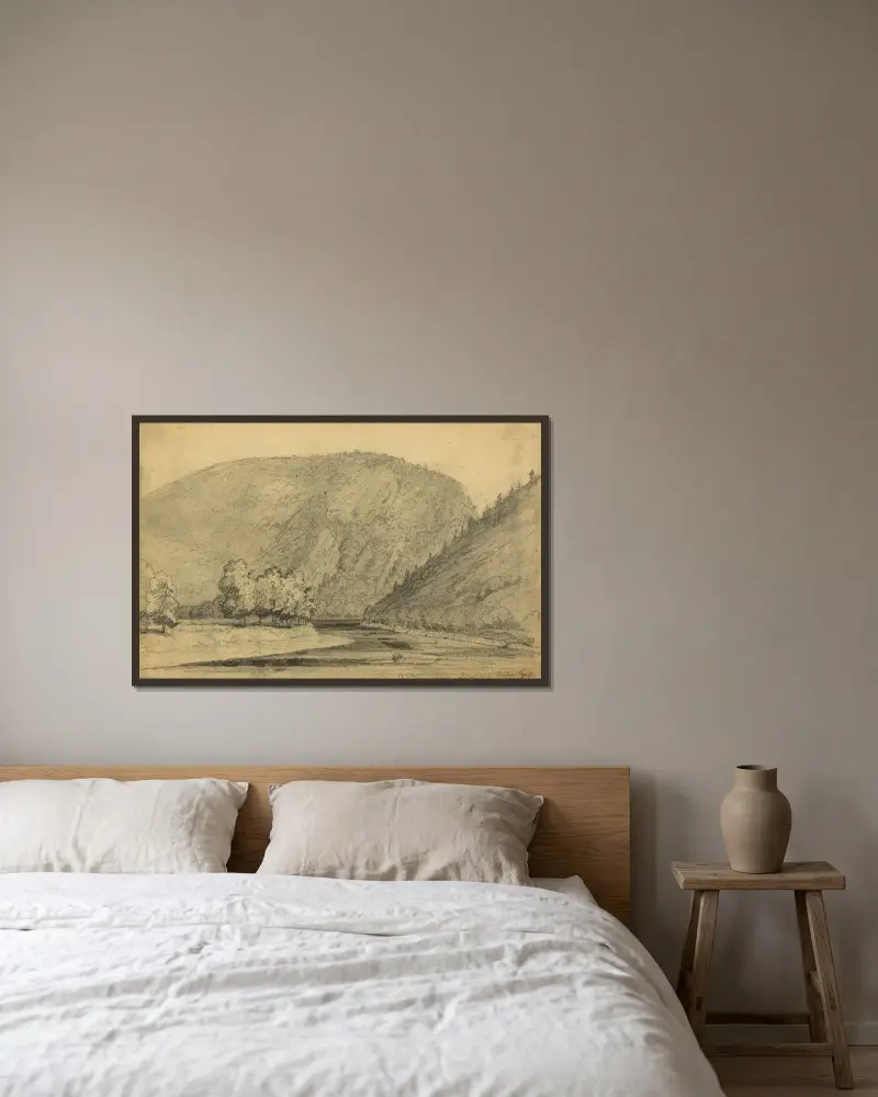 Delaware Water Gap av James Fuller Queen inramad på en vägg