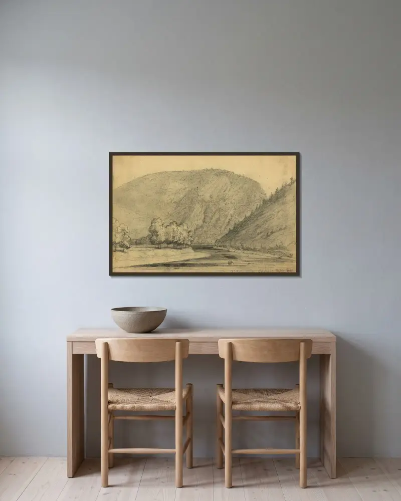 Delaware Water Gap av James Fuller Queen inramad på en vägg