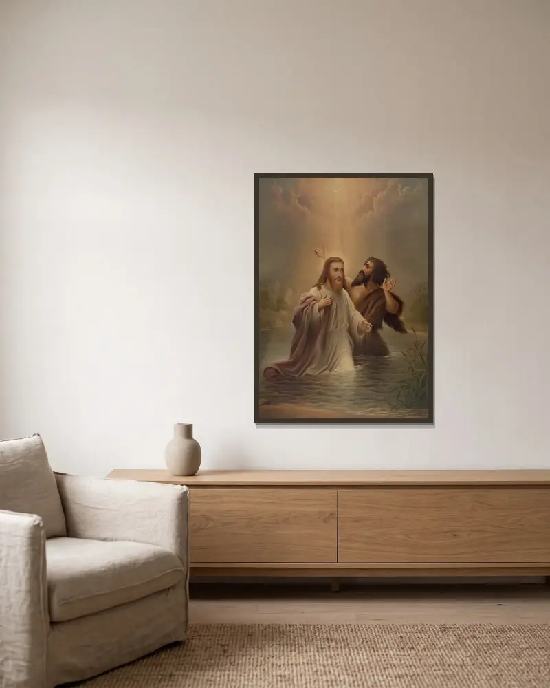 The baptism of Christ av James Fuller Queen inramad på en vägg