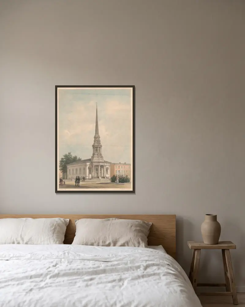The Fourth Baptist Church, N.W. corner of Fifth & Buttonwood Streets, Philadelphia av James Fuller Queen inramad på en vägg