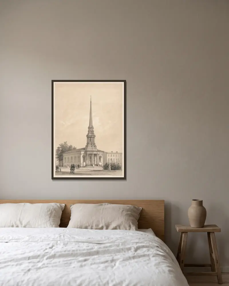 The Fourth Baptist Church, N.W. corner of Fifth & Buttonwood Streets, Philadelphia av James Fuller Queen inramad på en vägg