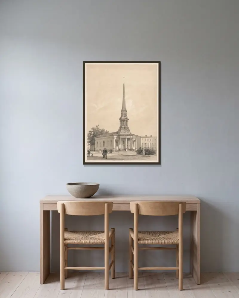 The Fourth Baptist Church, N.W. corner of Fifth & Buttonwood Streets, Philadelphia av James Fuller Queen inramad på en vägg