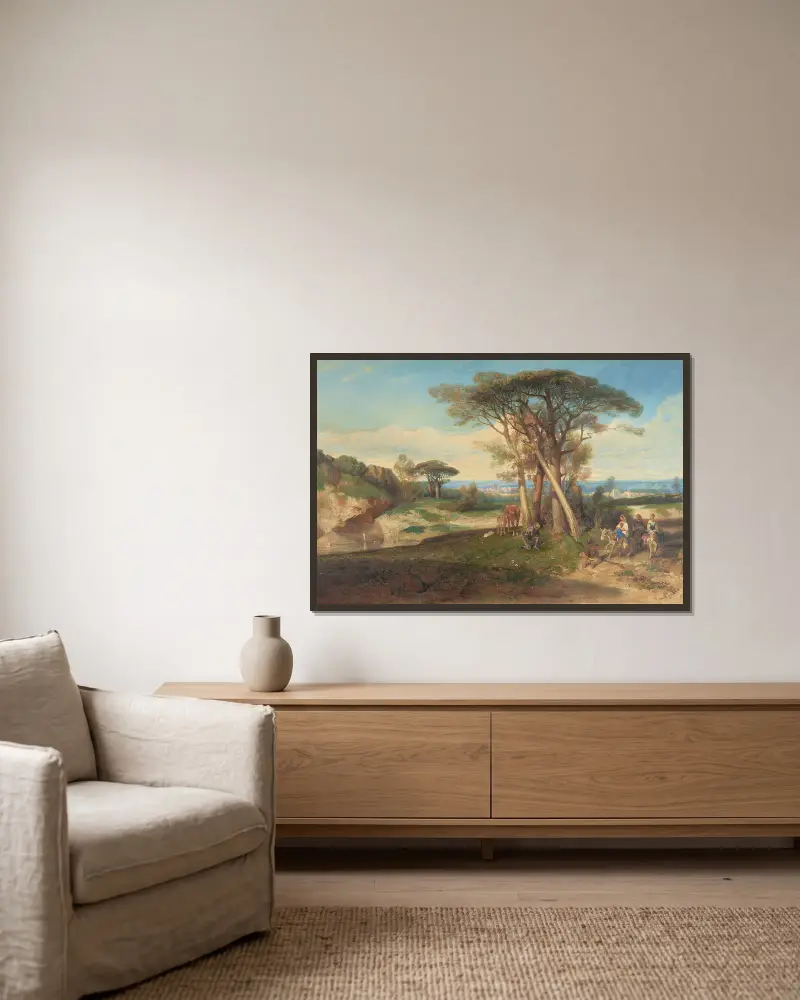 Studie k Paysage (Don Quijote), Alexandre-Gabriel Decamps v rámu na stěně