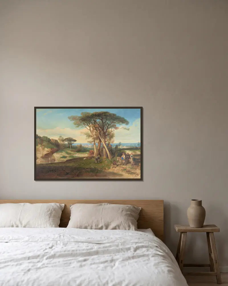 Studie k Paysage (Don Quijote), Alexandre-Gabriel Decamps v rámu na stěně