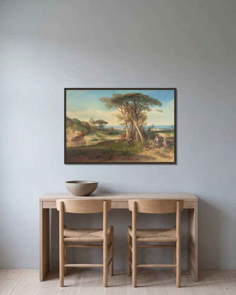 Studie k Paysage (Don Quijote), Alexandre-Gabriel Decamps v rámu na stěně