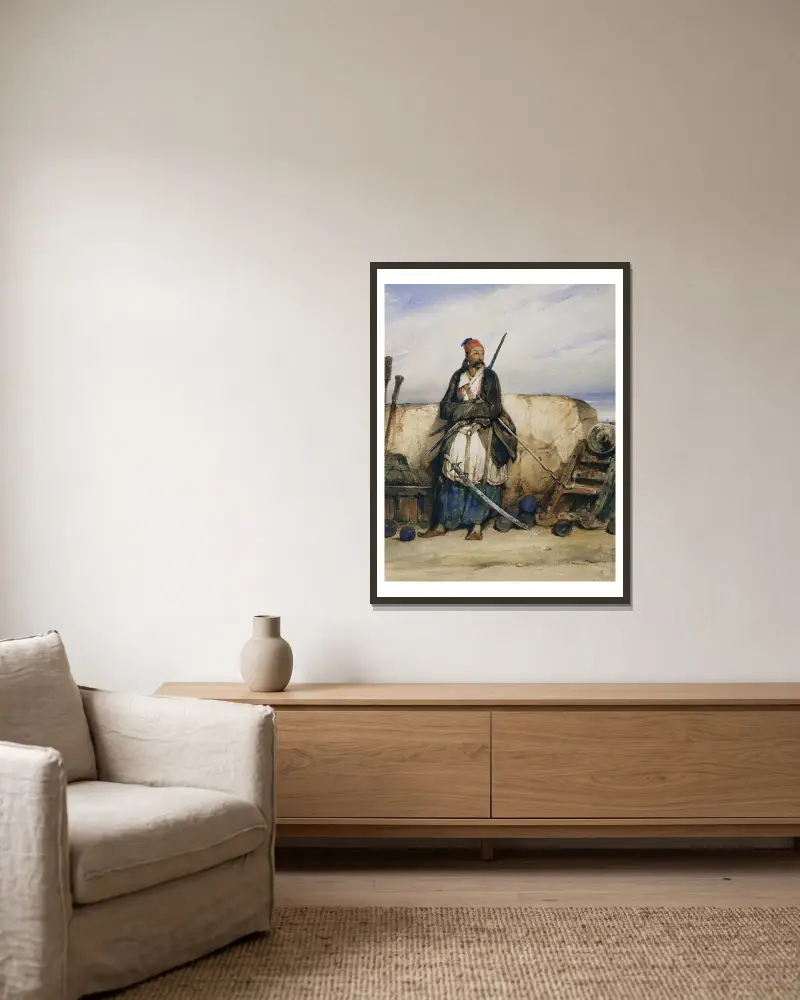 Ein türkischer Artillerist von Alexandre-Gabriel Decamps gerahmt an einer Wand