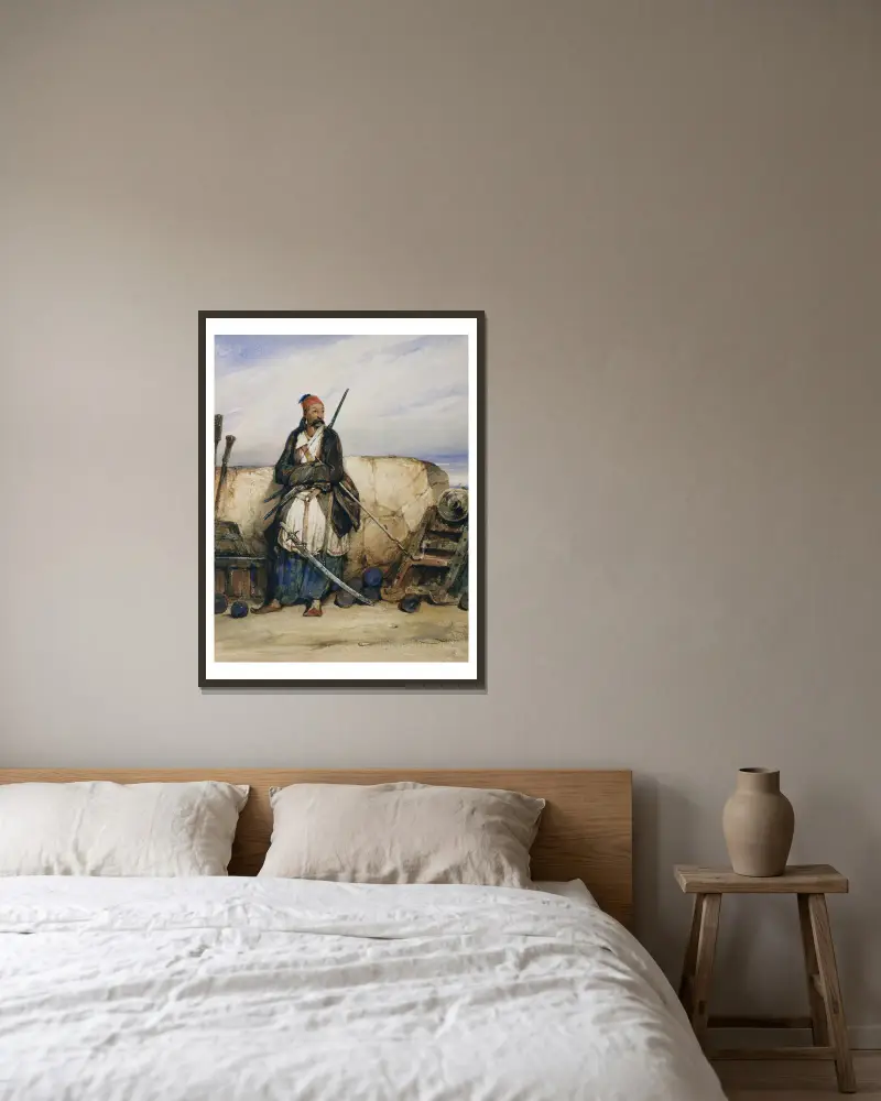 Ein türkischer Artillerist von Alexandre-Gabriel Decamps gerahmt an einer Wand