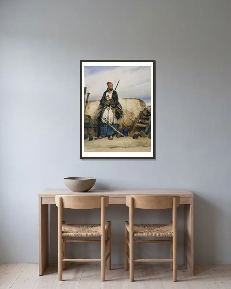 Ein türkischer Artillerist von Alexandre-Gabriel Decamps gerahmt an einer Wand