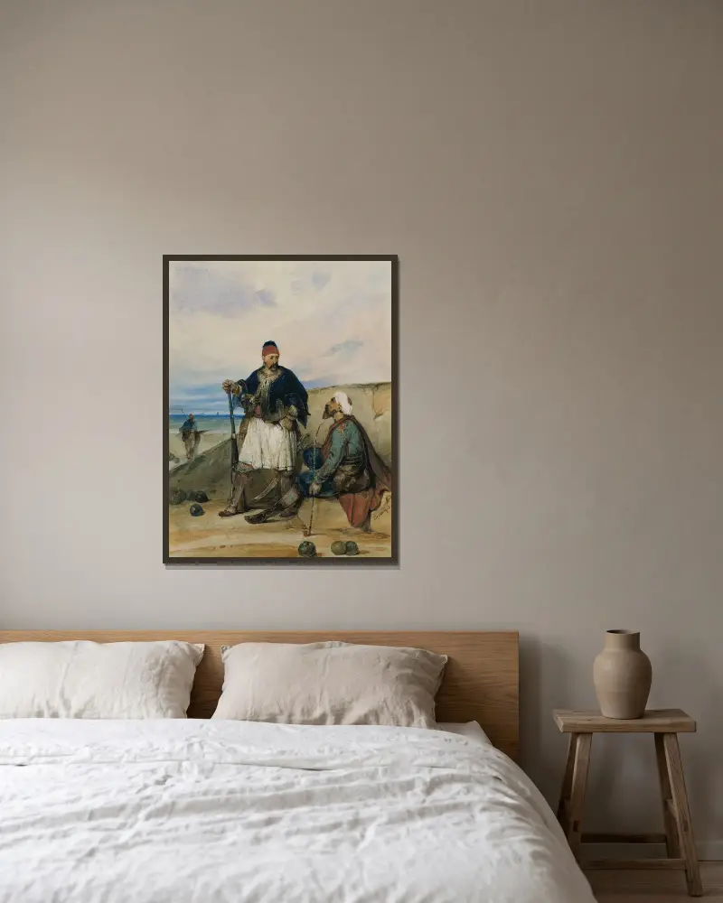 Orientalische Soldaten von Alexandre-Gabriel Decamps gerahmt an einer Wand
